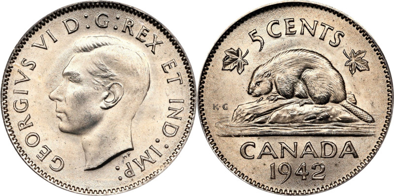 CANADA. 5 Cents, 1942. Ottawa Mint. George VI. PCGS MS-66.
KM-33. Variety struc...