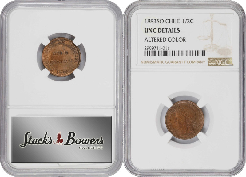 CHILE. Duo of Minor Denominations (2 Pieces), 1883-87. Santiago Mint. Both NGC C...