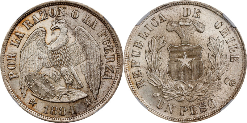 CHILE. Peso, 1884-So. Santiago Mint. NGC MS-64.
KM-142.1.

Estimate: $300.00-...