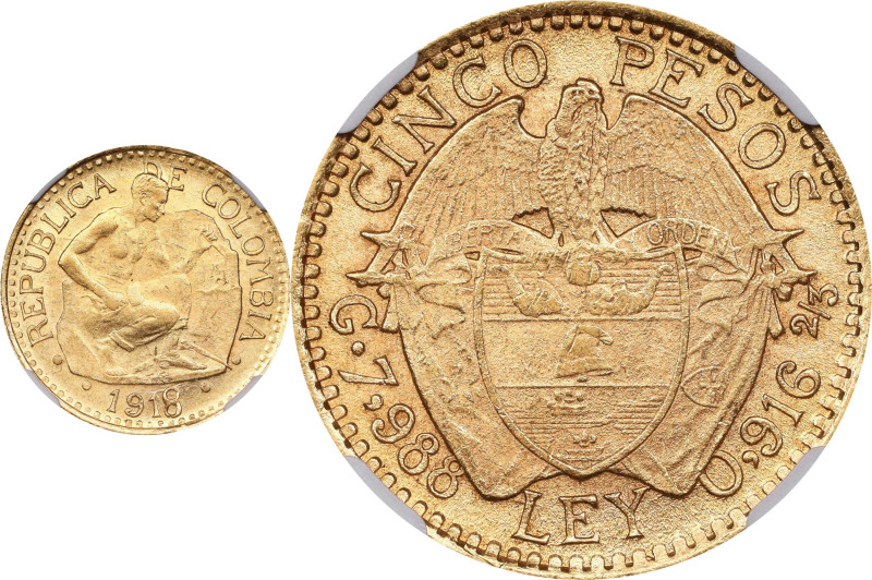 COLOMBIA. 5 Pesos, 1918. NGC MS-64.
Fr-110; KM-195.1.

Estimate: $600.00- $75...