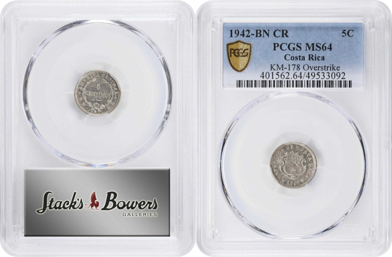 COSTA RICA. Duo of Silver Denominations (2 Pieces), 1903-42. Both PCGS Certified...