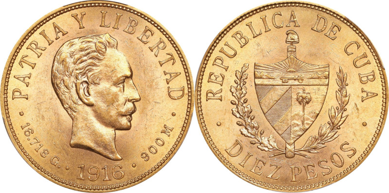 CUBA. 10 Pesos, 1916. Philadelphia Mint. PCGS MS-63.
Fr-3; KM-20.

Estimate: ...