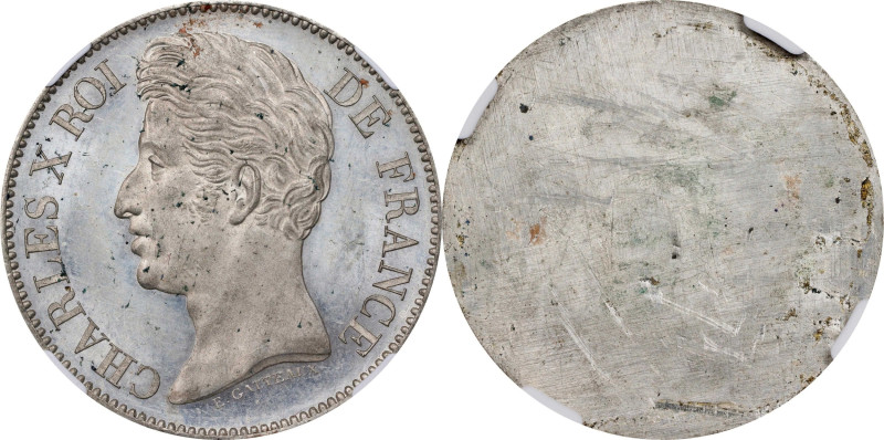 FRANCE. White Metal 5 Francs Essai (Pattern), ND (1824). Paris Mint. Charles X. ...