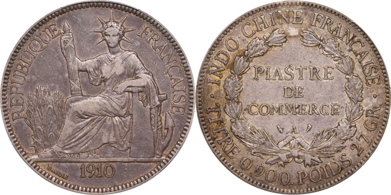 FRENCH INDO-CHINA. Piastre, 1910-A. Paris Mint. PCGS EF-40.
KM-5A.1; Lec-293. K...