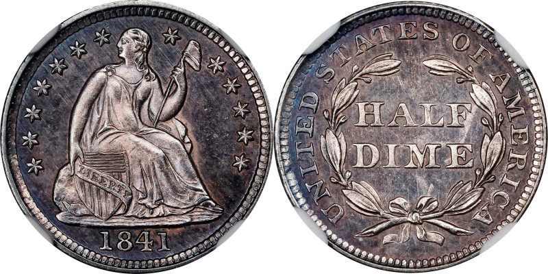 1841 Liberty Seated Half Dime. MS-65 (NGC).
PCGS# 4328. NGC ID: 232Y.
From the...