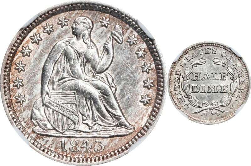 1843 Liberty Seated Half Dime. AU Details--Improperly Cleaned (NGC).
PCGS# 4332...