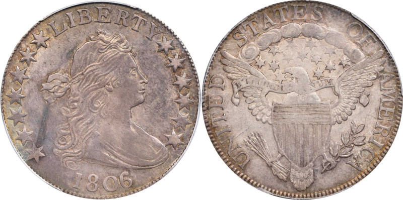 1806/5 Draped Bust Half Dollar. O-102, T-7. Rarity-4-. Large Stars. AU Details--...