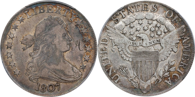 1807 Draped Bust Half Dollar. O-102, T-8. Rarity-2. VF Details--Graffiti (PCGS)....