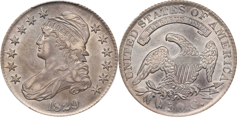 1829 Capped Bust Half Dollar. O-108a. Rarity-3. Die State 108.3. EF Details--Cle...