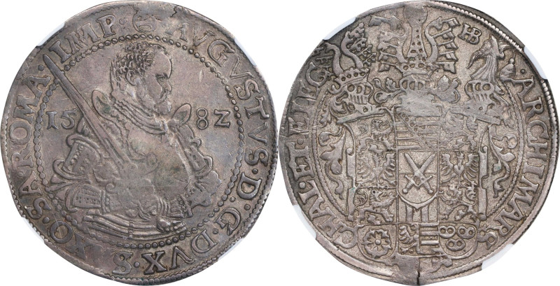 GERMANY. Saxony. Taler, 1582-HB. Dresden Mint. August I. NGC EF-45.
Dav-9798; K...