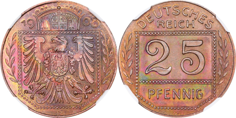 GERMANY. Empire. Copper 25 Pfennig Pattern, 1908-D. Munich Mint. Wilhelm II. NGC...