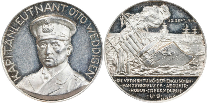 GERMANY. Empire. Captain-Lieutenant Otto Eduard Weddigen silver Medal, 1914. Gru...