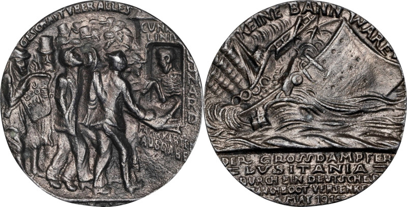 GERMANY. Empire. Sinking of the "Lusitania" Cast Iron Medal, 1915. UNCIRCULATED....