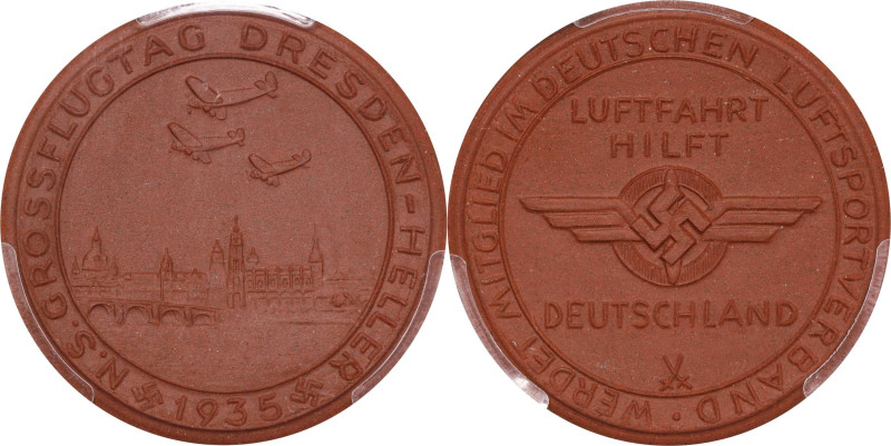 GERMANY. Third Reich. Dresden-Heller Great Flight Day Porcelain Medal, 1935. PCG...