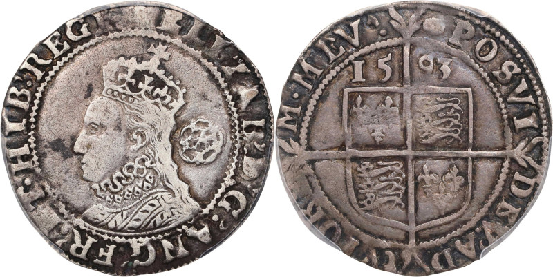 GREAT BRITAIN. 6 Pence, 1593. London Mint; im: tun. Elizabeth I. PCGS VF-30.
S-...