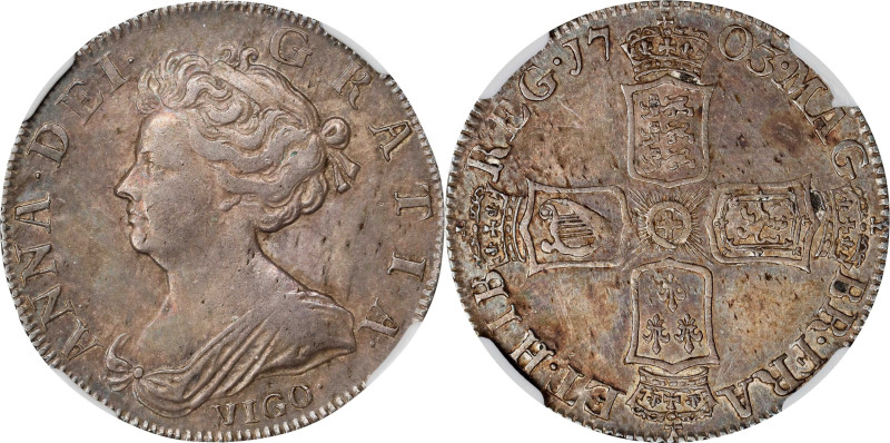 GREAT BRITAIN. Shilling, 1703. London Mint. Anne. NGC EF-45.
S-3586; KM-517.1; ...