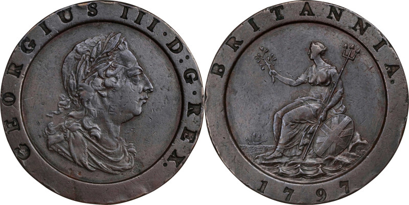 GREAT BRITAIN. 2 Pence, 1797. Birmingham (Soho) Mint. George III. NGC EF Details...