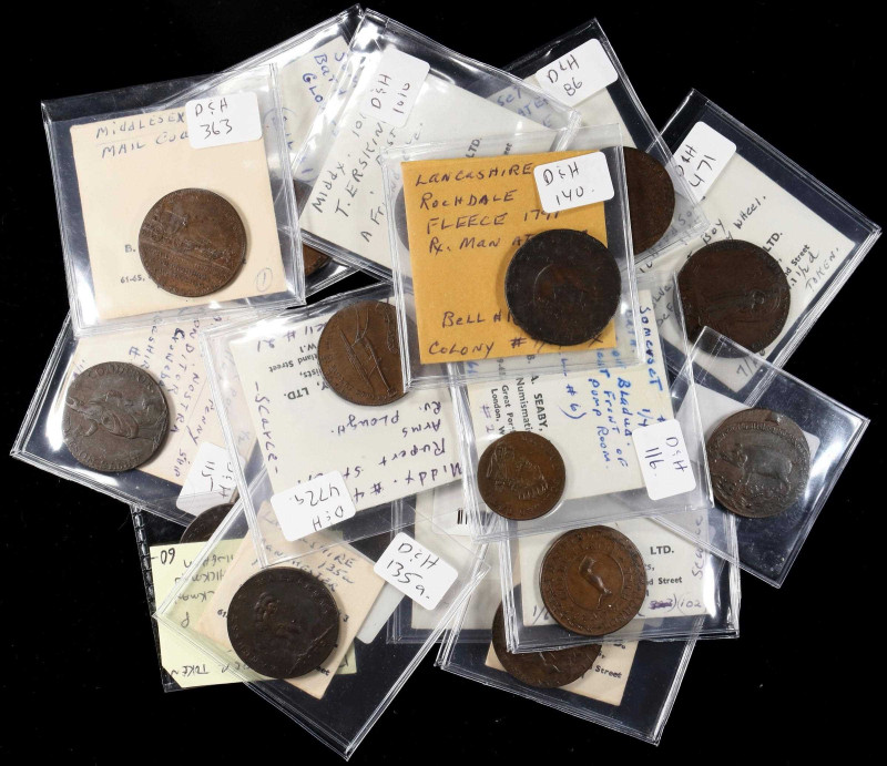 GREAT BRITAIN. Group of Copper 1/2 Penny Tokens (17 Pieces), ND (ca. Late 18th C...