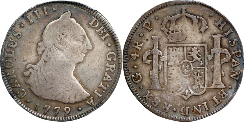 GUATEMALA. 4 Reales, 1772-G P. Guatemala Mint. Charles III. PCGS F-15.
KM-35; C...