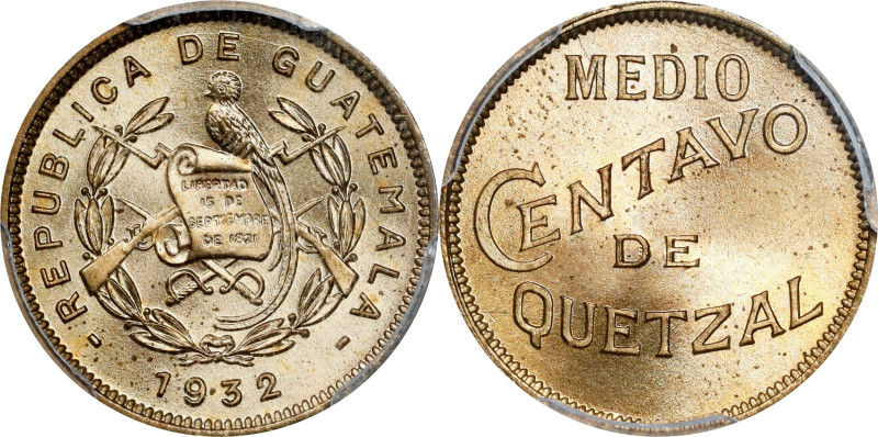 GUATEMALA. 1/2 Centavo, 1932. London Mint. PCGS MS-65.
KM-248.1.

Estimate: $...