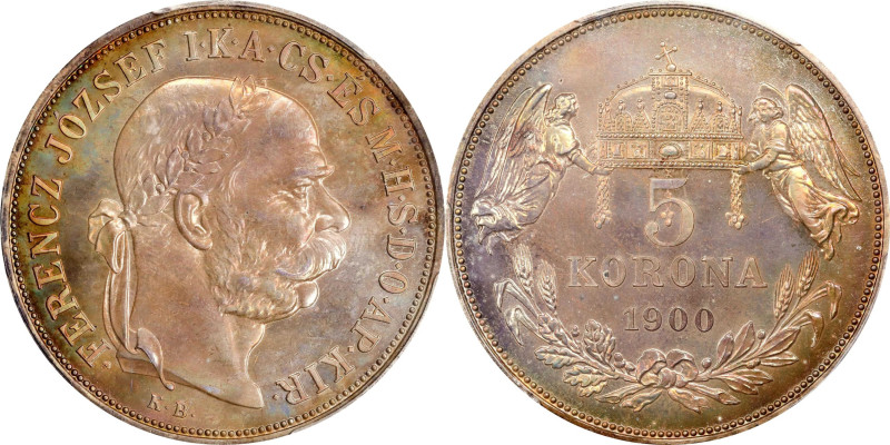 HUNGARY. 5 Korona, 1900-KB. Kremnica Mint. Franz Joseph I. PCGS PROOF-67.
KM-48...