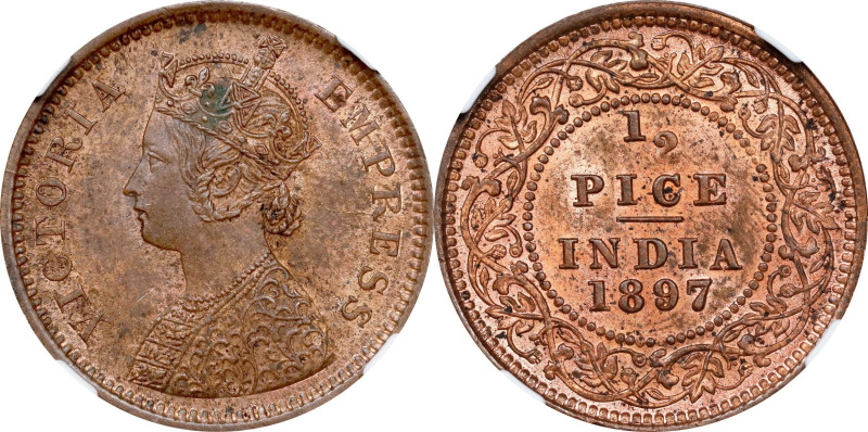 INDIA. 1/2 Pice, 1897-(C). Calcutta Mint. Victoria. NGC MS-63 Brown.
KM-484; S&...