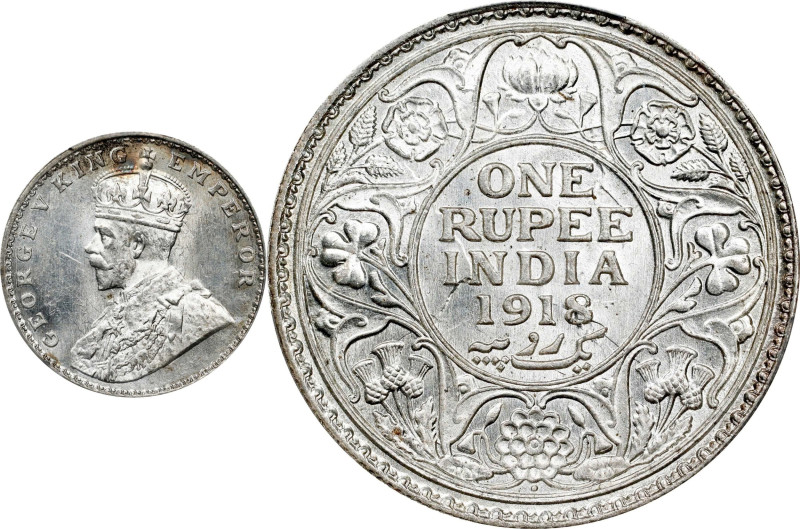 INDIA. Rupee, 1918-(B). Bombay Mint. George V. PCGS MS-64.
KM-524; S&W-8.43; Pr...