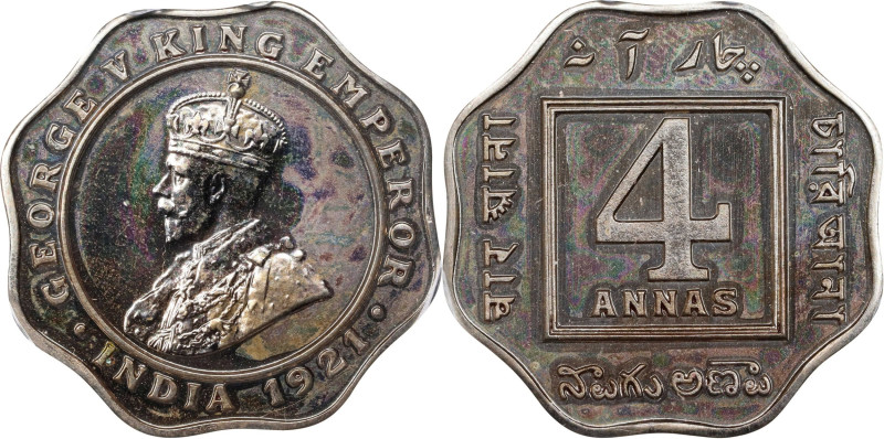 INDIA. 4 Annas Restrike, 1921-(C). Calcutta Mint. George V. PCGS PROOF-63.
KM-5...