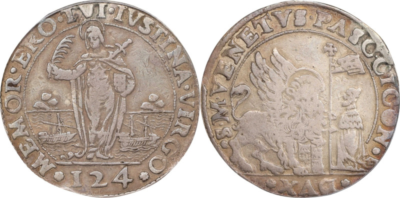 ITALY. Venice. 124 Soldo (Ducato), ND (1585-95). Pasqual Cicogna. PCGS Genuine--...