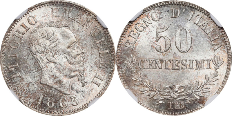 ITALY. 50 Centesimi, 1863-T BN. Turin Mint. NGC MS-64.
KM-4a.2.

Estimate: $7...