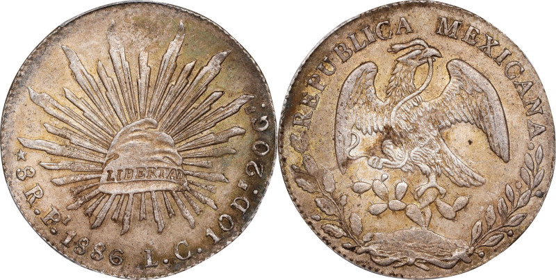 MEXICO. 8 Reales, 1886-Pi LC. San Luis Potosi Mint. PCGS AU-58.
KM-377.12; DP-P...