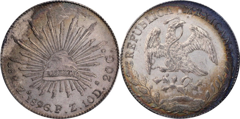 MEXICO. 8 Reales, 1896-Zs FZ. Zacatecas Mint. PCGS MS-62.
KM-377.13; DP-Zs82.
...