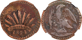 MEXICO. Durango. 1/8 Real, 1824-D. Durango Mint. NGC VF Details--Corrosion.
KM-320.

Estimate: $50.00- $80.00