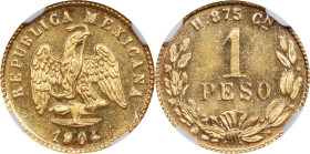 MEXICO. Gold Peso, 1904-Cn H. Culiacan Mint. NGC MS-64 Prooflike.
Fr-160; KM-410.2.

Estimate: $400.00- $600.00