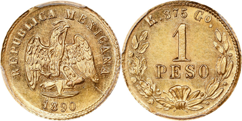 MEXICO. Gold Peso, 1890-Go R. Guanajuato Mint. PCGS MS-61.
Fr-161; KM-410.3. Mi...