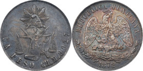 MEXICO. Peso, 1872-CH M. Chihuahua Mint. PCGS Genuine--Environmental Damage, AU Details.
KM-408. Dark, inky surfaces account for the details designat...