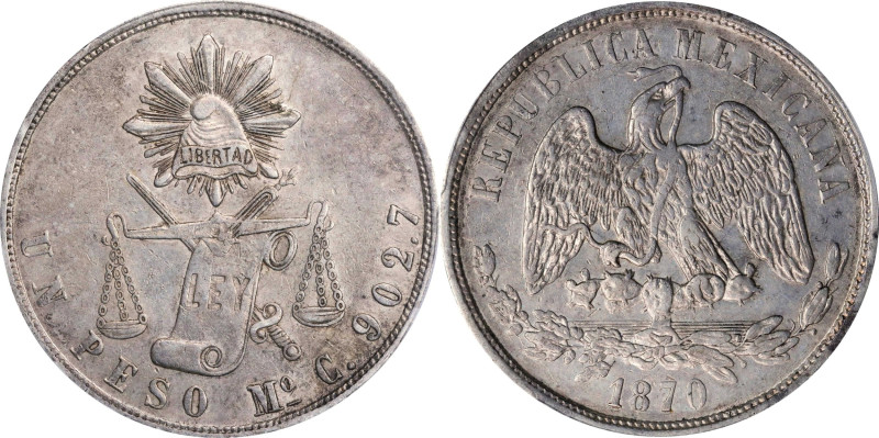 MEXICO. Peso, 1870-Mo C. Mexico City Mint. PCGS AU-50.
KM-408.5.

Estimate: $...