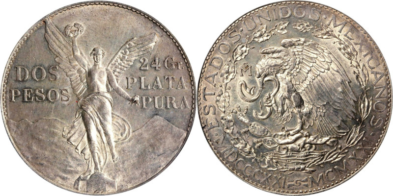 MEXICO. 2 Pesos, 1921-Mo. Mexico City Mint. PCGS AU-58.
KM-462. Centennial Issu...