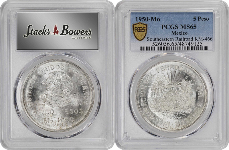 MEXICO. Duo of 5 Pesos (2 Pieces), 1950-Mo. Mexico City Mint. Both PCGS MS-65 Ce...