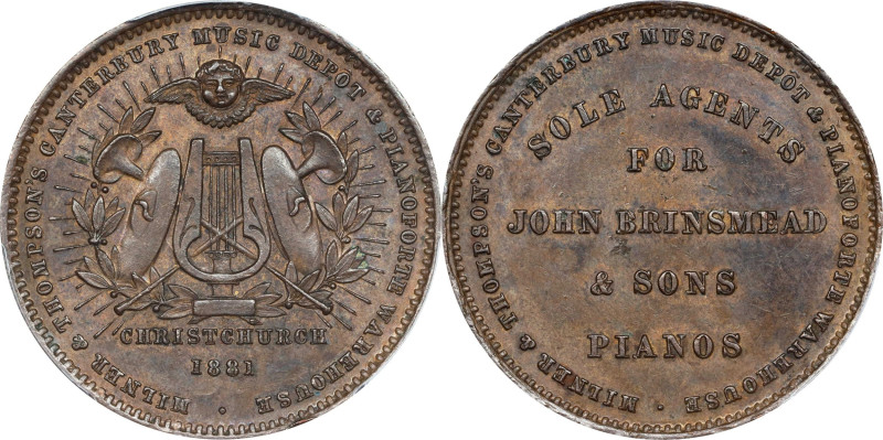 NEW ZEALAND. Canterbury. Christchurch. Milner and Thompson Copper Penny Token, 1...