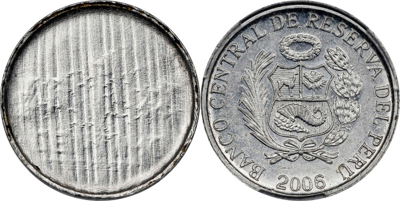 PERU. Mint Error -- Reverse Struck Through -- Aluminum Centimo, 2006. Lima Mint....