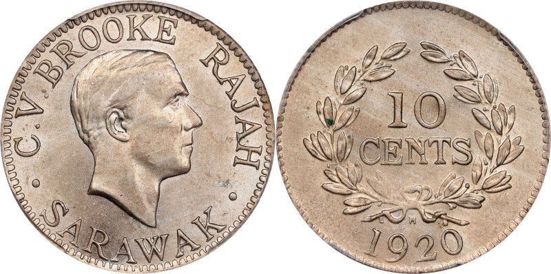 SARAWAK. Copper-Nickel 10 Cents, 1920-H. Birmingham (Heaton) Mint. Charles V. Br...