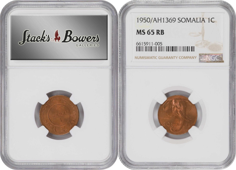 SOMALIA. Trio of Copper Coinage (3 Pieces), AH 1369 (1950). All NGC Certified.
...