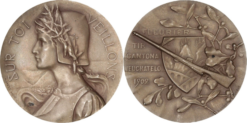 SWITZERLAND. Neuchâtel Cantonal Shooting Festival in Fleurier Silver Medal, 1902...