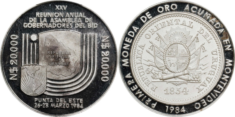 URUGUAY. Silver 20000 Pesos Prueba (Pattern), 1984. PCGS SPECIMEN-69.
KM-PnA119...