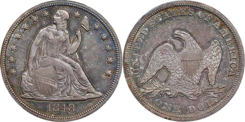 1848 Liberty Seated Silver Dollar. OC-1. Rarity-2. AU Details--Graffiti (PCGS)....