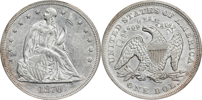 1870 Liberty Seated Silver Dollar. OC-4. Rarity-4+. AU-53 (PCGS).
PCGS# 6963. N...