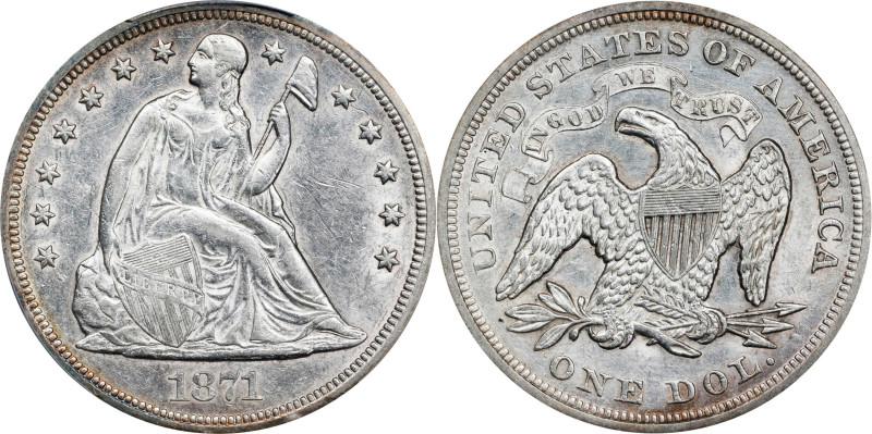 1871 Liberty Seated Silver Dollar. OC-1. Rarity-2. AU Details--Cleaned (PCGS).
...