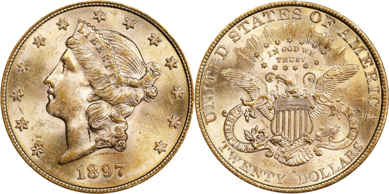 1897-S Liberty Head Double Eagle. AU-58 (NGC). CAC. OH.
The back corner of the ...