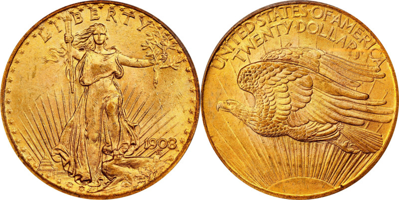 1908 Saint-Gaudens Double Eagle. No Motto. MS-65 (PCGS).
PCGS# 9142. NGC ID: 26...